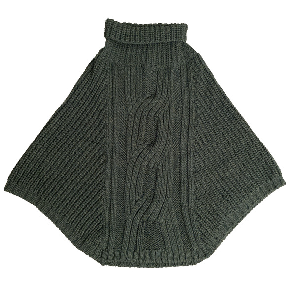 SAOL Cable Knit Poncho Cape Merino Wool Irish Sweater Turtle Neck Army Green OS - Picture 3 of 8